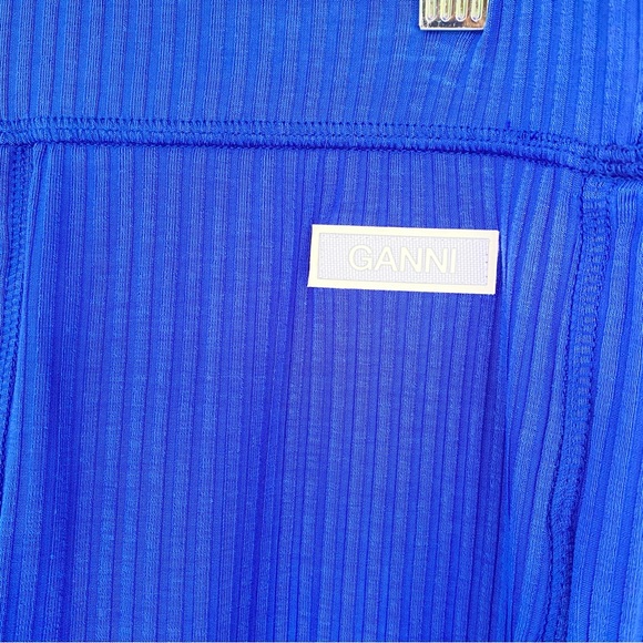 Ganni Rib Stirrup Leggings in Dazzling Blue - Picture 4 of 7